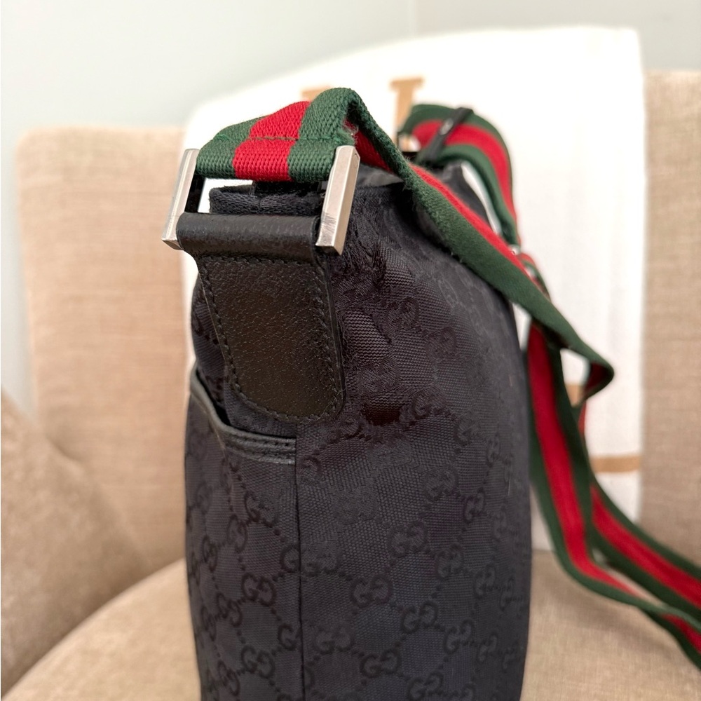 Gucci authentic black monogram canvas crossbody Messanger bag red green ribbon - Picture 11 of 16